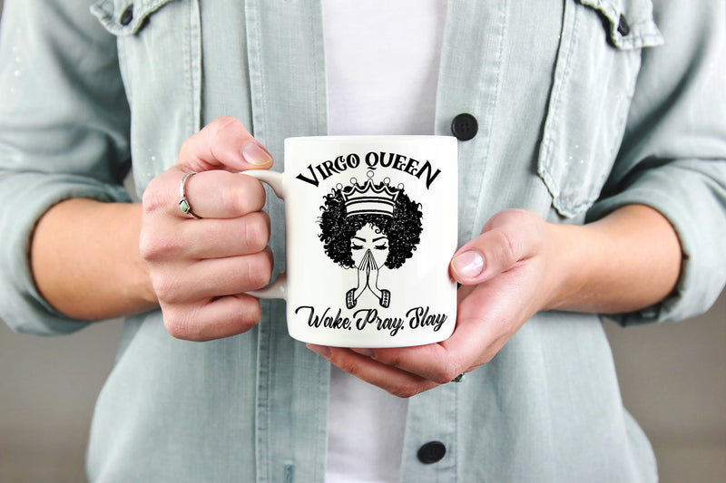 Virgo Queen Wake Pray Slay in Zodiac Sign Ceramic Coffee Mug 11 oz - Panvola