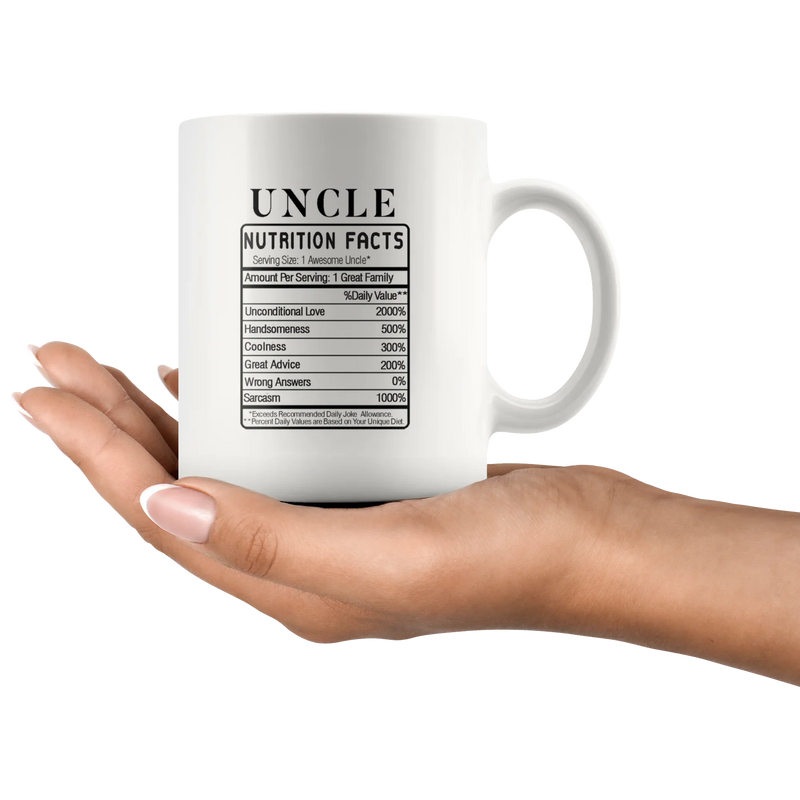 Uncle Nutrition Facts Label From Niece Nephew Funny Coffee Mug 11 oz - Panvola