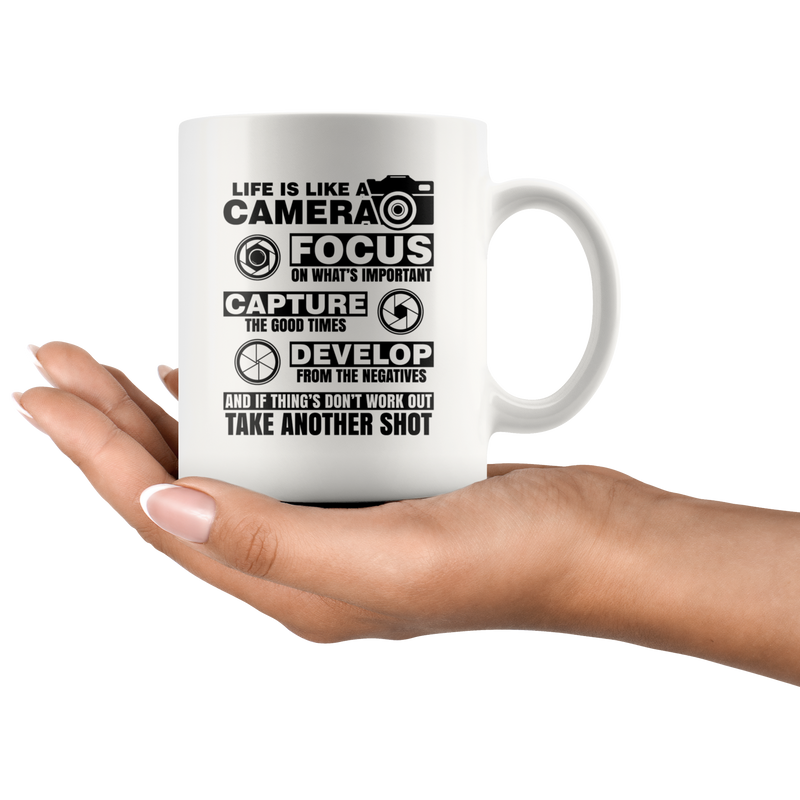 Photographer Gift Life Is Like A Camera Focus Capture Develop Appreciation Mug 11 oz.