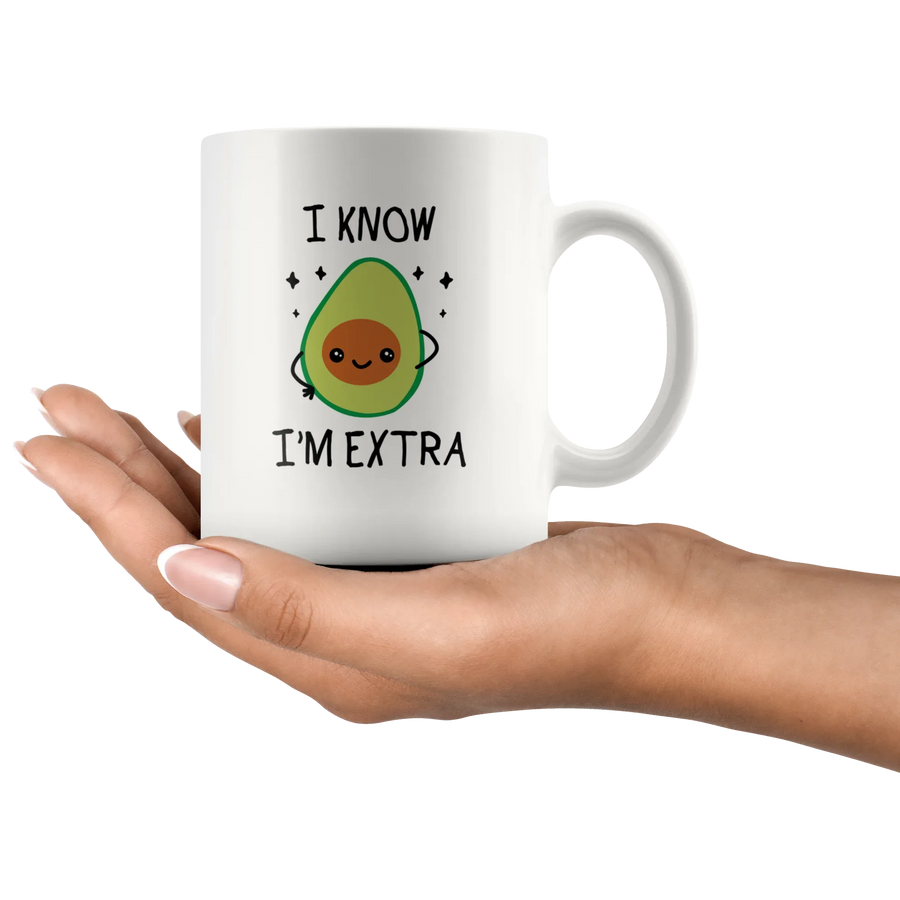 I Know I'm Extra Funny Avocado Theme Gifts Vegan Coffee Mug 11 oz, image 2 of 5