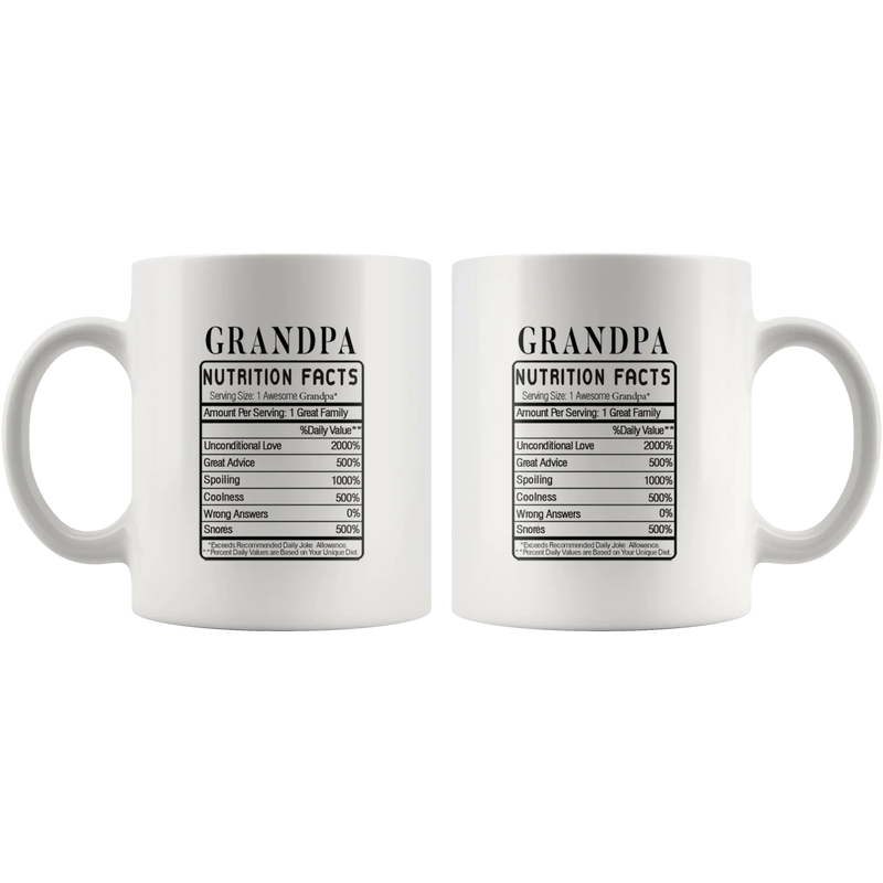 Grandpa Nutrition Facts Funny Grandparents Day Coffee Mug 11oz - Panvola