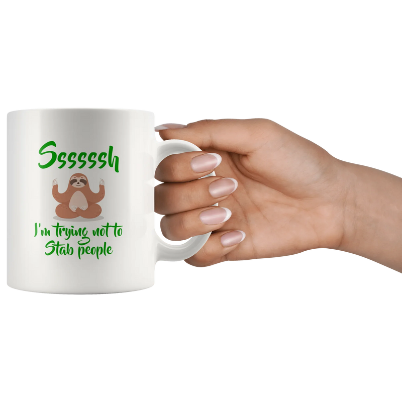 Introvert Gift Ssssssh I'm Trying Not To Stab People Anti-Social White Coffee Mug 11 oz - Panvola