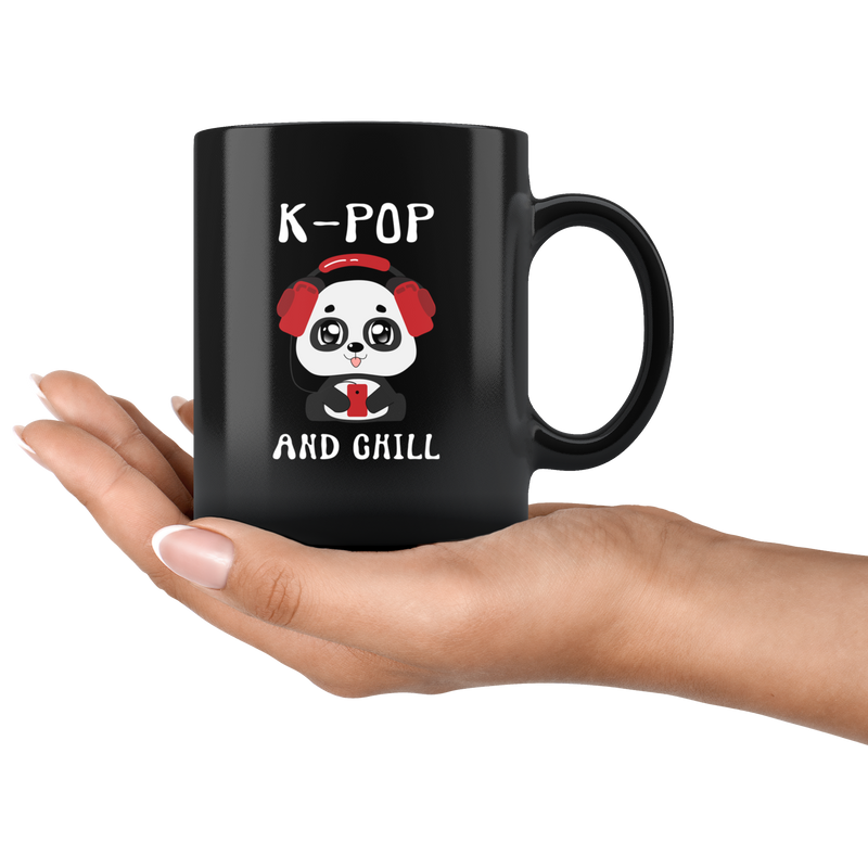 Korean Pop And Chill Kawaii Panda Music Lover Appreciation Gifts Black Mug 11 oz
