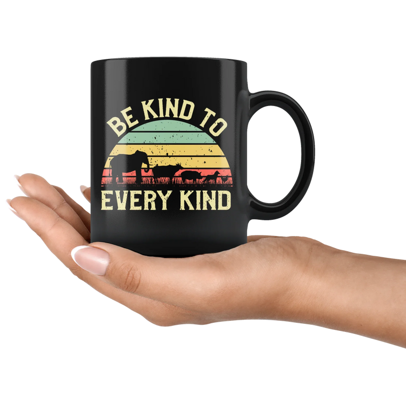 Be Kind To Every Kind Vintage Vegan Animal Social Justice Mug 11 oz - Panvola