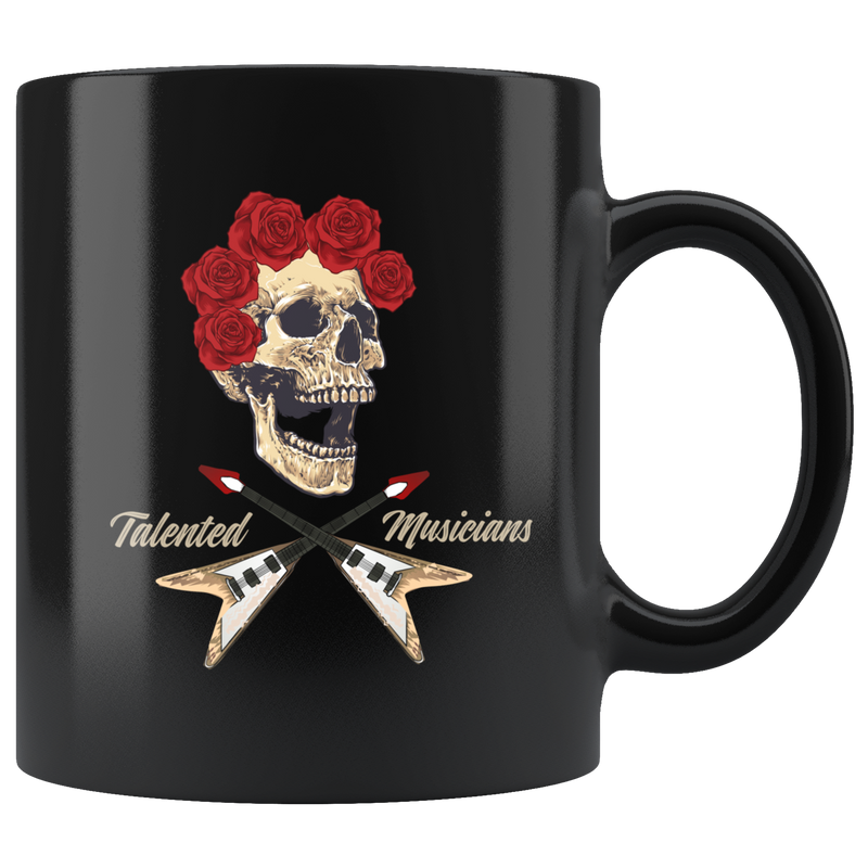 Skull And Roses Music Lovers Gift Idea Coffee Black Ceramic Mug 11 oz