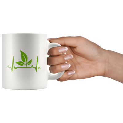 Plant Heartbeat Vegan Green Lover Vegetarian Theme Coffee Mug 11 oz