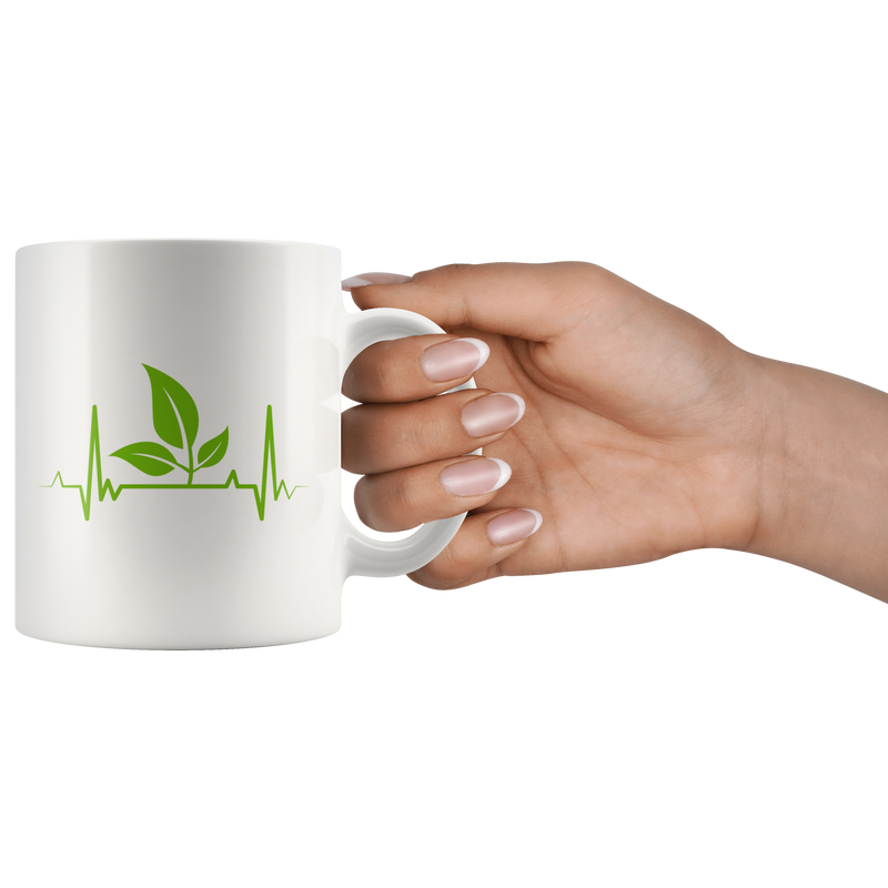 Plant Heartbeat Vegan Green Lover Vegetarian Theme Coffee Mug 11 oz