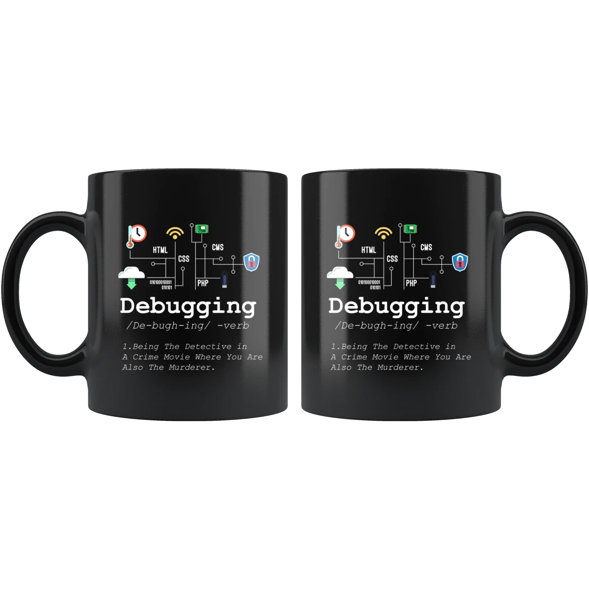 Debugging Definition Black Funny Programmer Ceramic Coffee Mug 11 oz ...