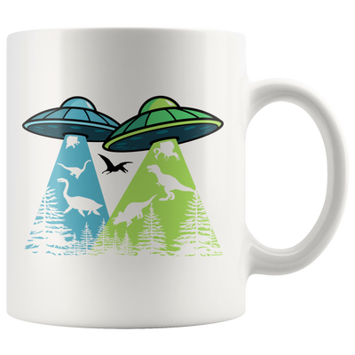 Vintage Dinosaur Alien Abduction UFO's Sarcastic Theme Coffee Mug 11 oz