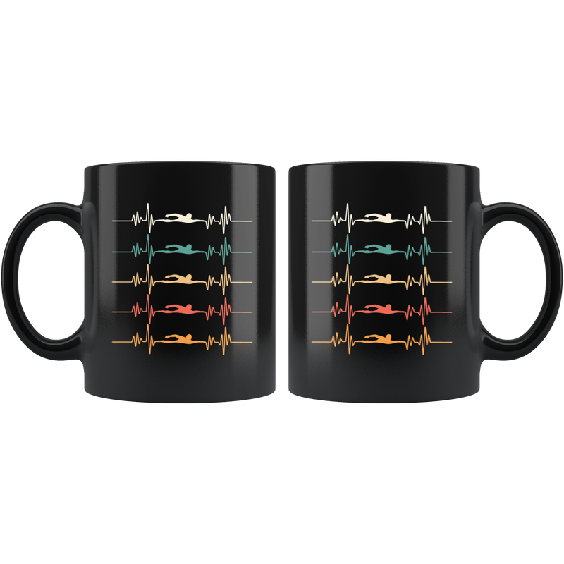 Swimmer Heartbeat Swimming Lover Appreciation Black Coffee Mug 11 oz