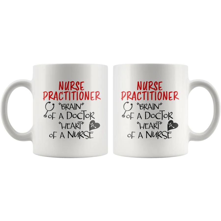 Nurse Practitioner Brain Of A Doctor Heart Of A Nurse Gift Mug 11 oz, image 4 of 4