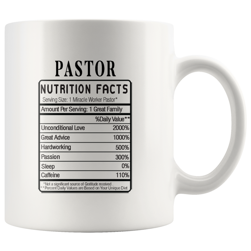 Pastor Nutrition Facts Label Funny Ceramic Coffee Mug 11 oz.