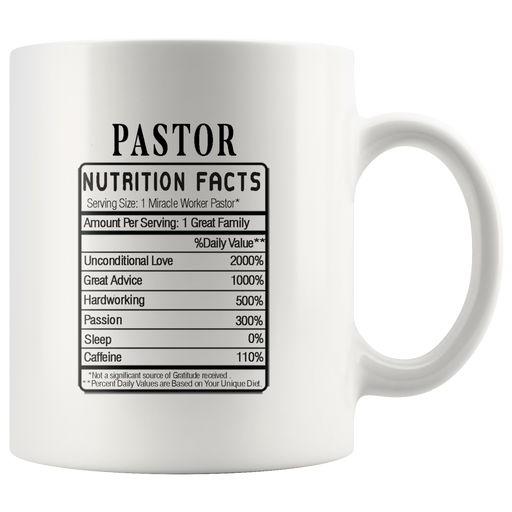 Pastor Nutrition Facts Label Funny Ceramic Coffee Mug 11 oz.