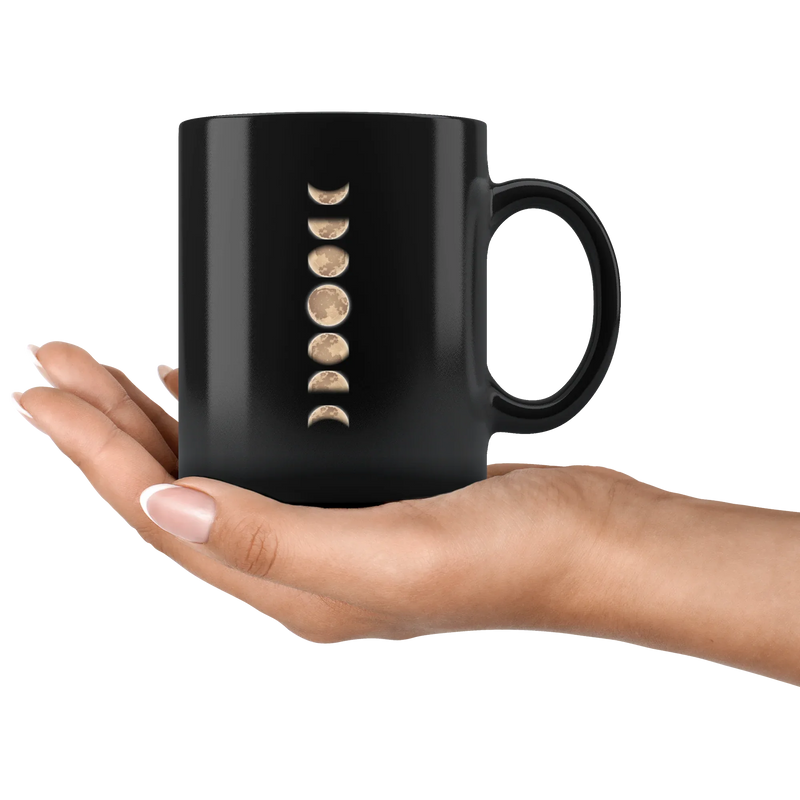 Phases Of The Moon Celestial Gift Idea Black Ceramic Coffee Mug 11 oz - Panvola