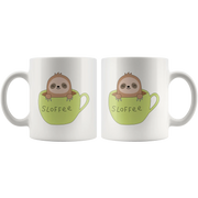 Sloth Gifts - Slofee Sloth Coffee Lover Spirit Animal Appreciation Gifts White Mug 11 oz - Panvola
