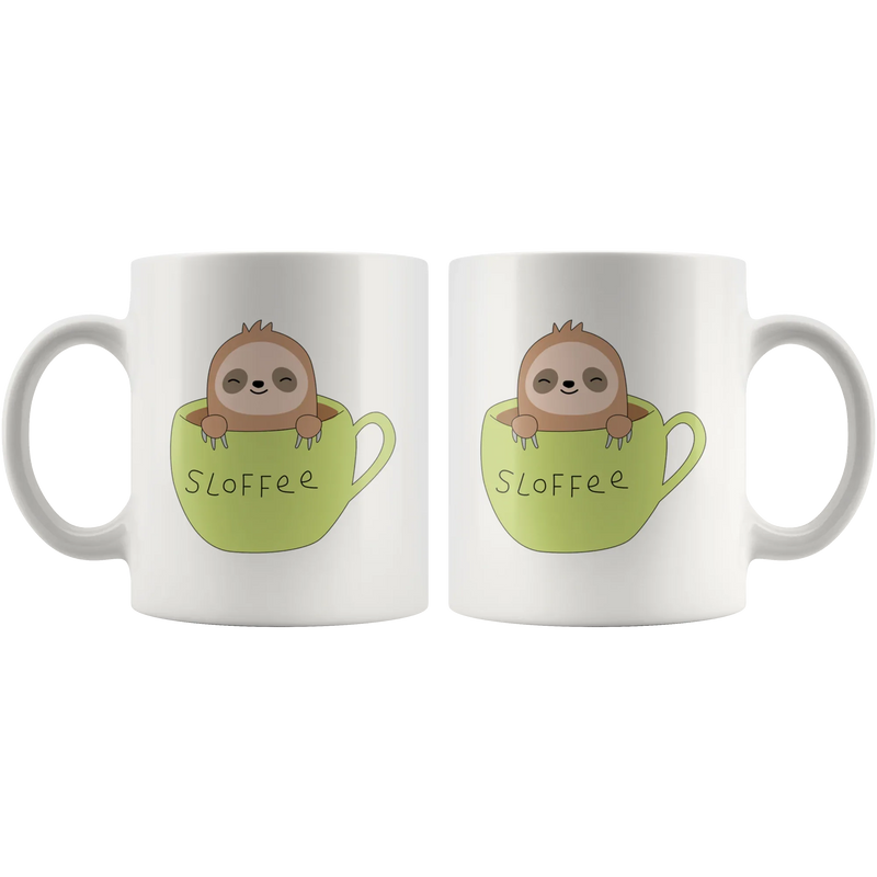 Sloth Gifts - Slofee Sloth Coffee Lover Spirit Animal Appreciation Gifts White Mug 11 oz - Panvola