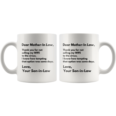 Mother-In-Law Gift - Dear Mother In Law Thank You Appreciation Presents Mug 11 oz