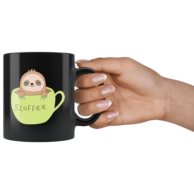 Sloth Gifts - Slofee Sloth Coffee Lover Spirit Animal Appreciation Gifts Black Mug 11 oz - Panvola