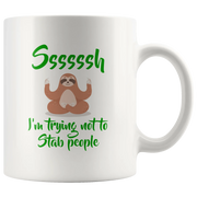 Introvert Gift Ssssssh I'm Trying Not To Stab People Anti-Social White Coffee Mug 11 oz - Panvola