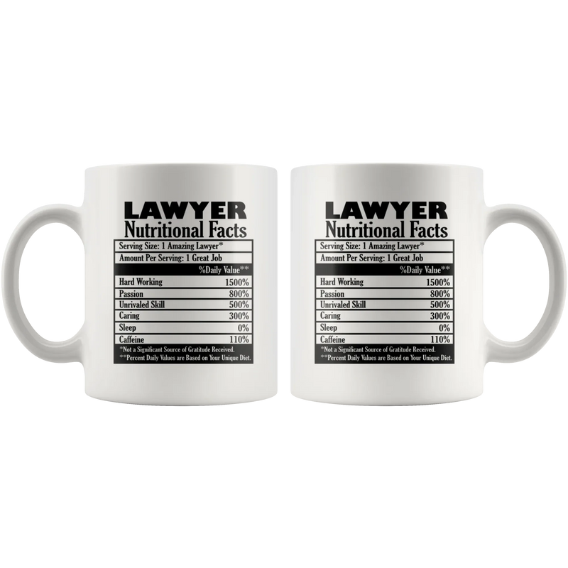 Lawyer Nutritional Facts Attorney Funny Ceramic Coffee Mug 11 oz - Panvola