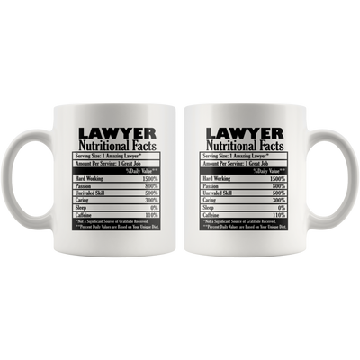 Lawyer Nutritional Facts Attorney Funny Ceramic Coffee Mug 11 oz