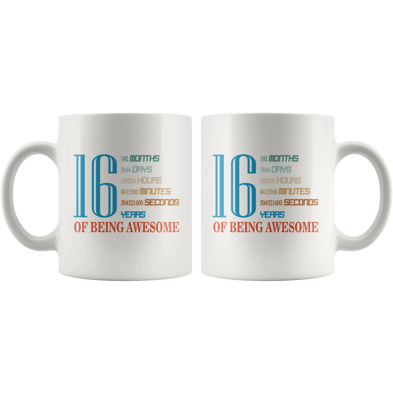 16 Years Old 16th Birthday Mugs for Gift Ceramic Coffee Cup White 11oz - Panvola
