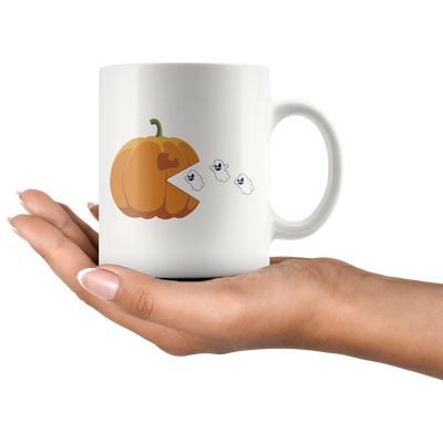 Orange Pumpkin Jackolantern Eating Ghost Humorous Coffee Mug 11 oz