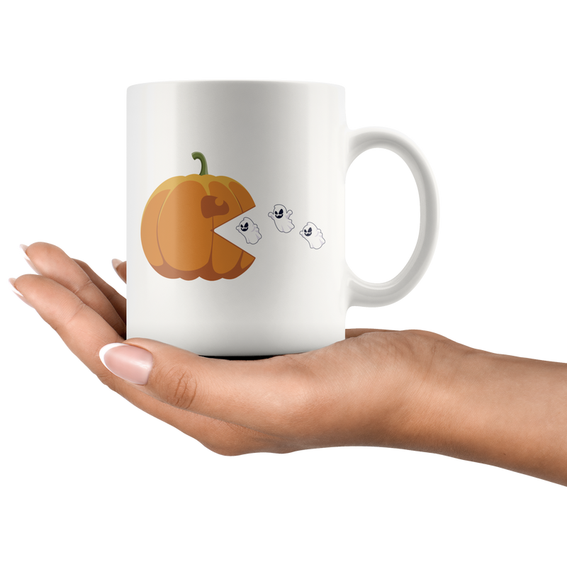 Orange Pumpkin Jackolantern Eating Ghost Humorous Coffee Mug 11 oz