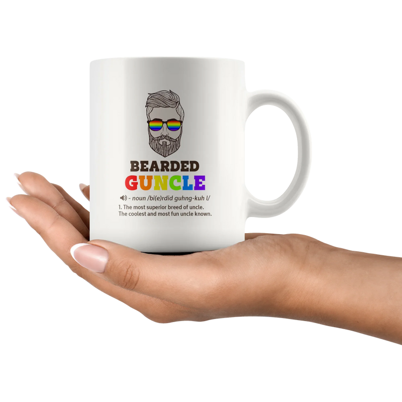 Bearded Guncle Definition Gay Uncle Beard Lover Coffee Mug White 11 oz - Panvola