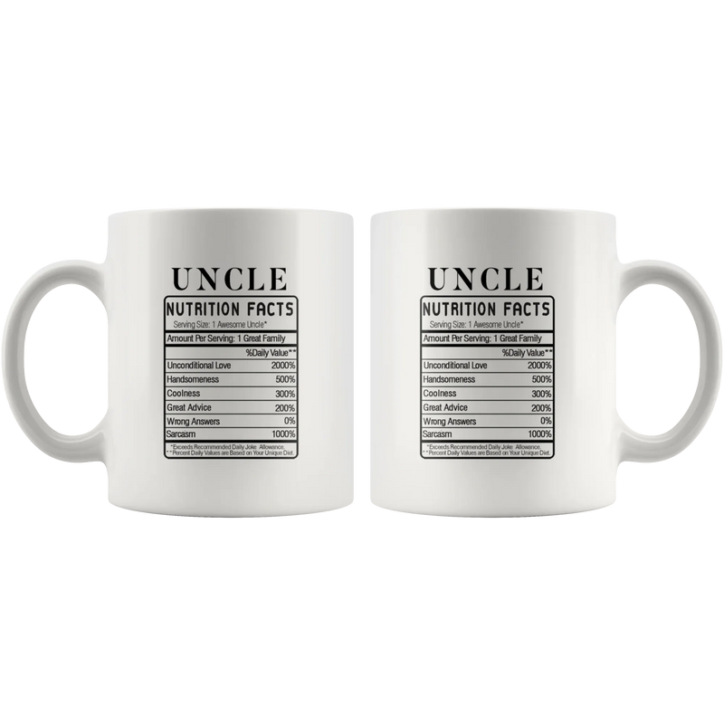 Uncle Nutrition Facts Label From Niece Nephew Funny Coffee Mug 11 oz - Panvola