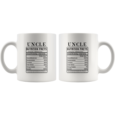Uncle Nutrition Facts Label From Niece Nephew Funny Coffee Mug 11 oz