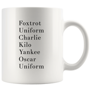 Funny Coffee Mug Military Alphabet Novelty Cup.