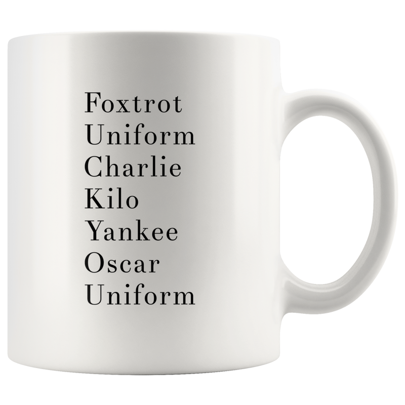 Funny Coffee Mug Military Alphabet Novelty Cup.