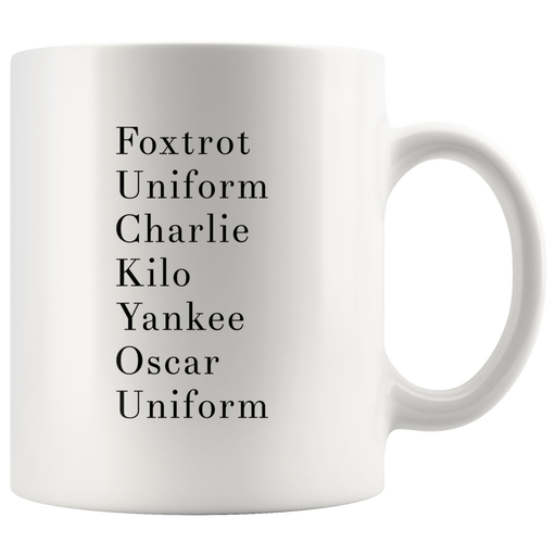 Funny Coffee Mug Military Alphabet Novelty Cup.