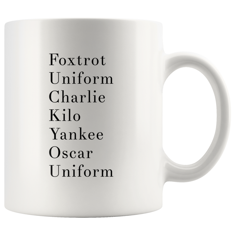 Funny Coffee Mug Military Alphabet Novelty Cup