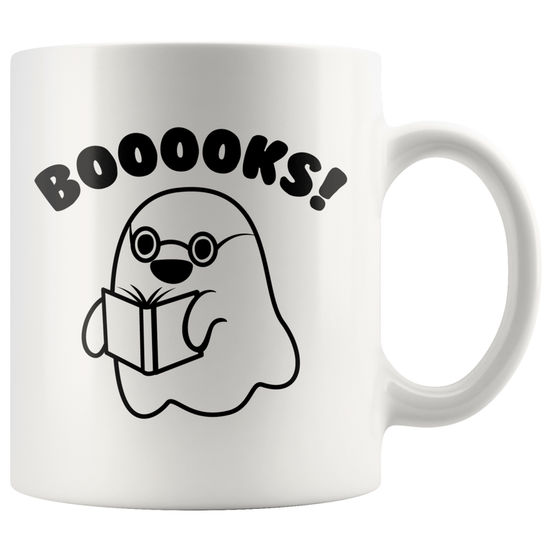 Booooks Ghost Reading Book Lover Bookworm Appreciation Coffee Mug 11 oz