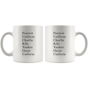 Funny Coffee Mug Military Alphabet Novelty Cup.