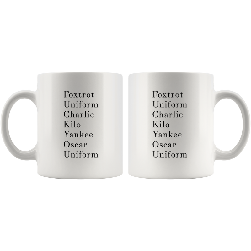 Funny Coffee Mug Military Alphabet Novelty Cup.