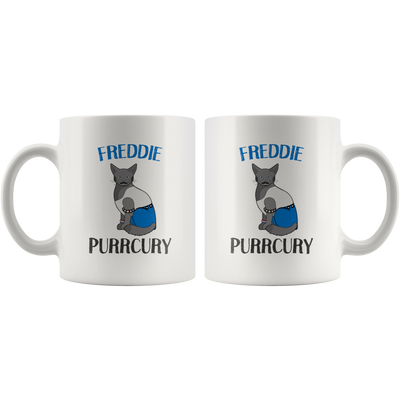 Freddie Purrcury Cat Lover Parody Gift White Ceramic Coffee Mug 11 oz