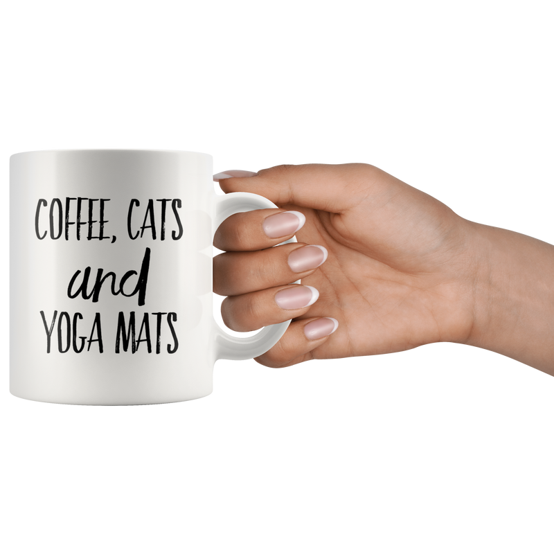 Coffee Cats and Yoga Mats Funny Gift Idea Ceramic Coffee Mug 11 oz.