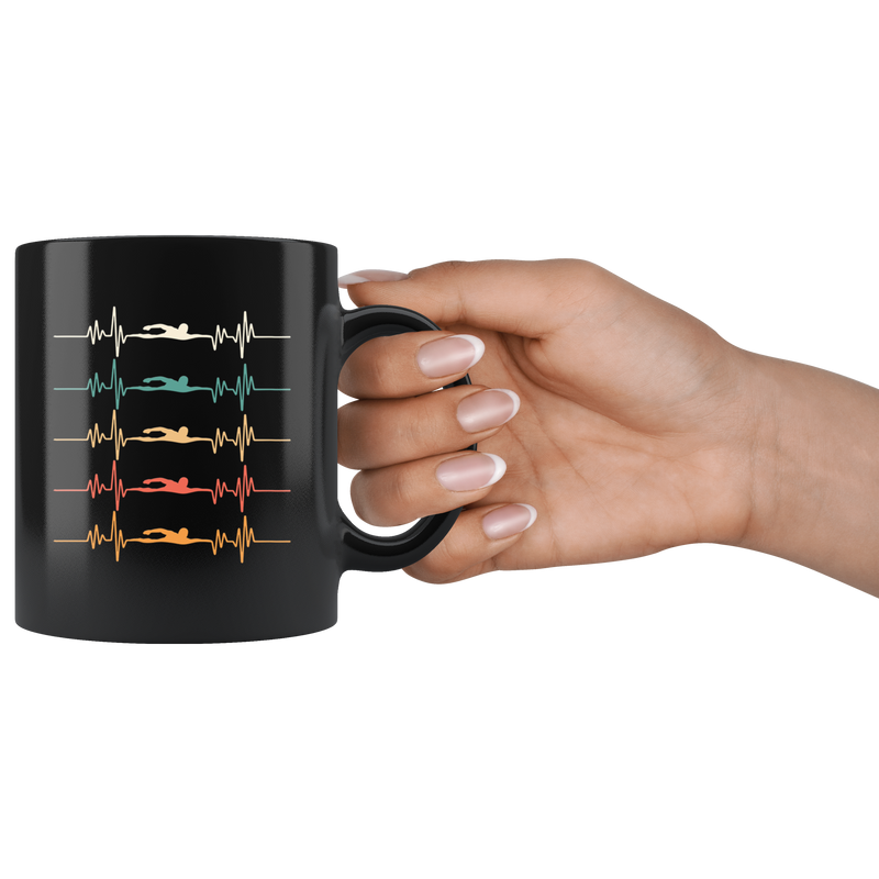 Swimmer Heartbeat Swimming Lover Appreciation Black Coffee Mug 11 oz