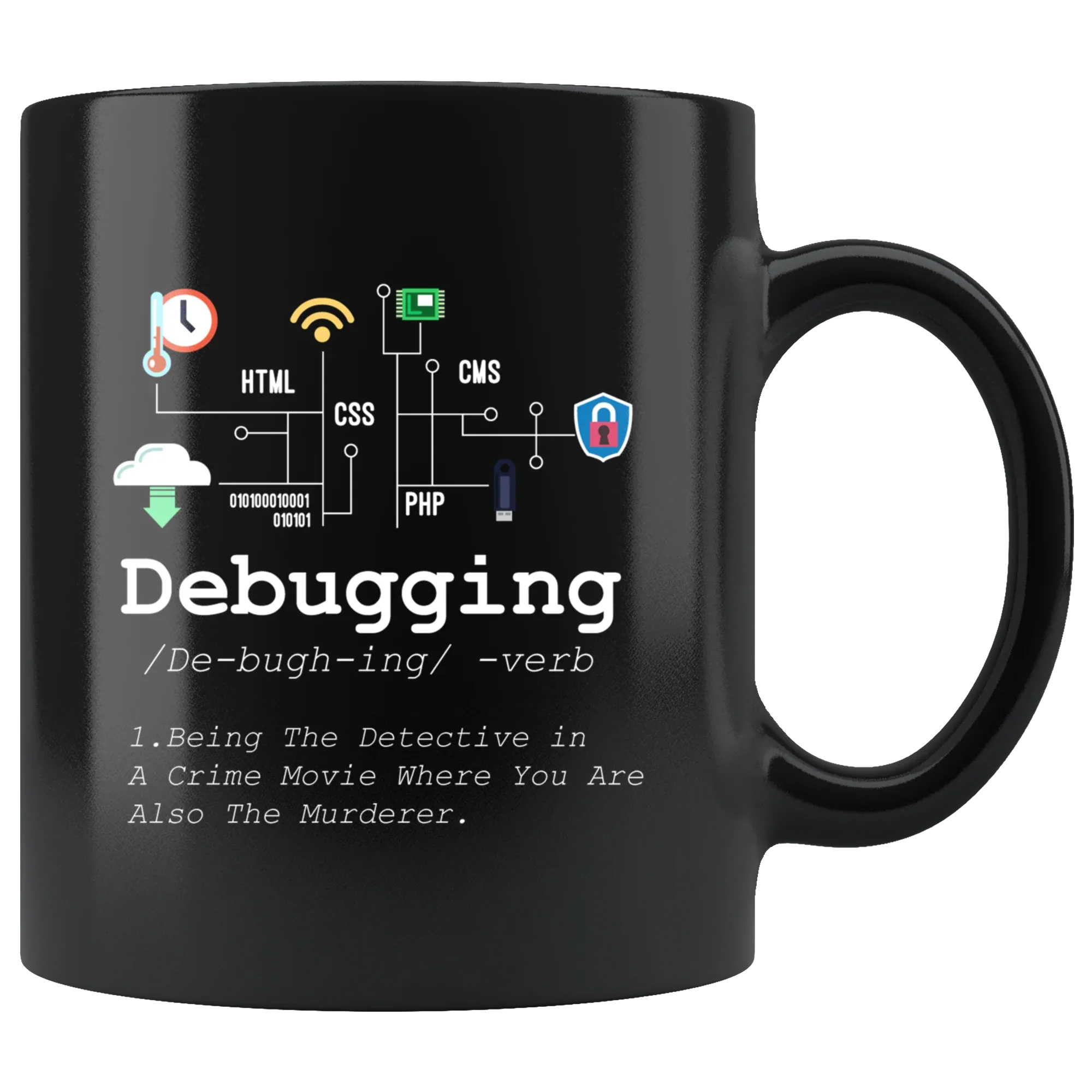 Debugging Definition Black Funny Programmer Ceramic Coffee Mug 11 oz ...