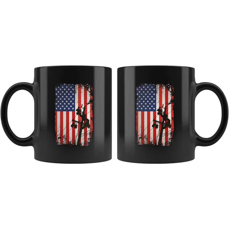 Lineman American Flag Patriotic Thank You Appreciation Coffee Mug 11 oz
