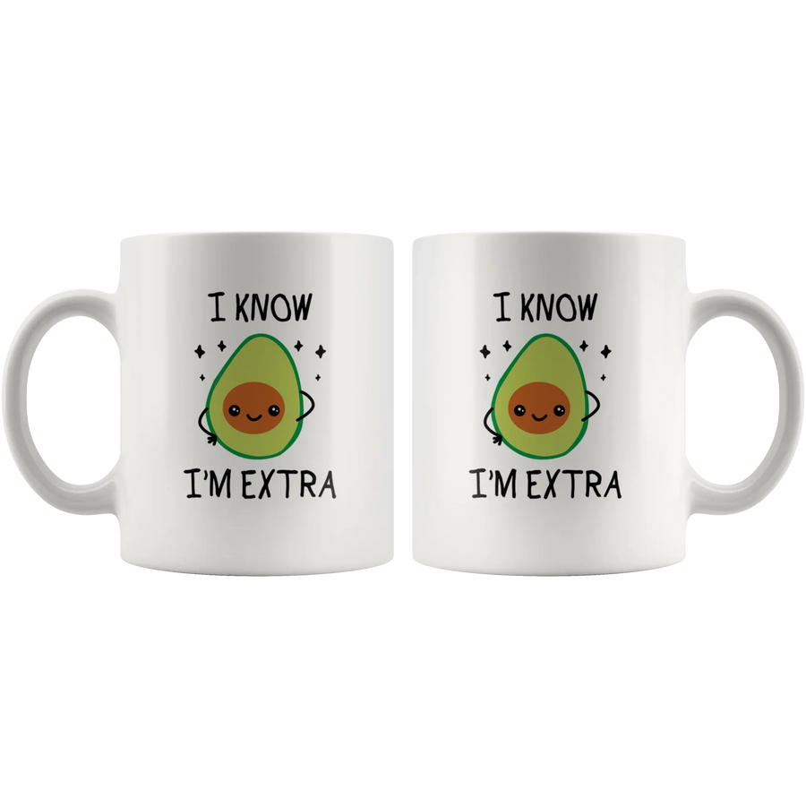 I Know I'm Extra Funny Avocado Theme Gifts Vegan Coffee Mug 11 oz, image 4 of 5