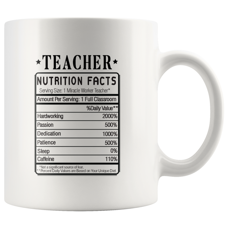 Teacher Nutrition Facts Label Funny Ceramic Coffee Mug 11 oz.