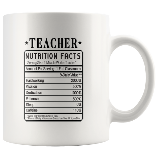Teacher Nutrition Facts Label Funny Ceramic Coffee Mug 11 oz.