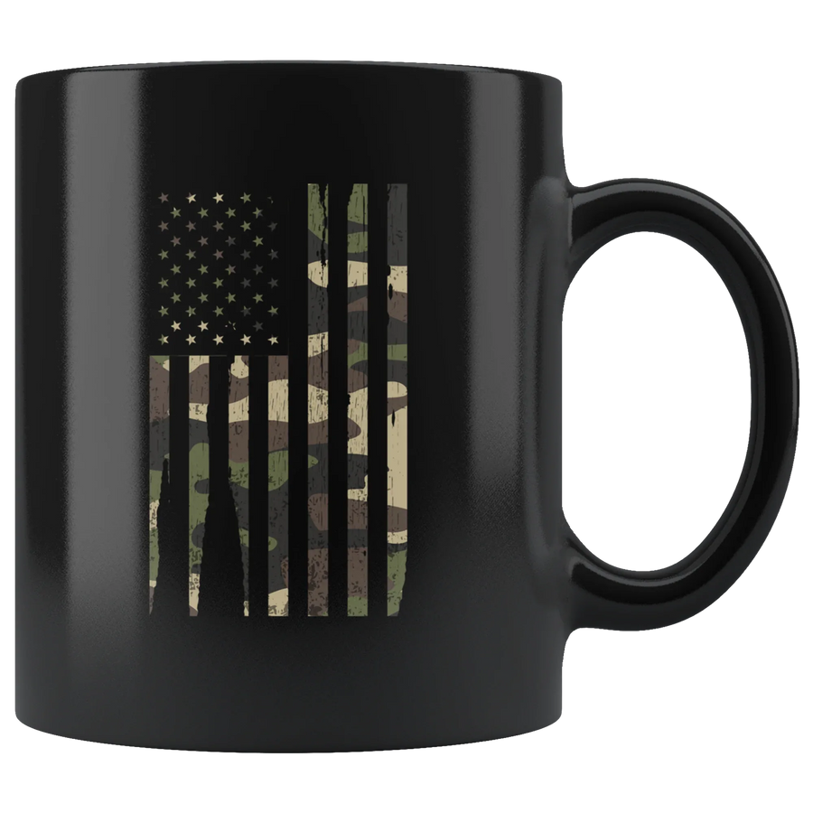 Patriotic Gifts Camouflage American Flag Veteran Thank You Appreciation Black Mug 11 oz