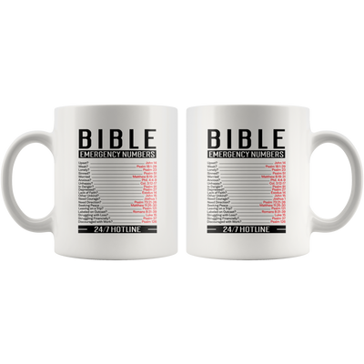 Bible Emergency Numbers Christian Hotline Gift Idea Ceramic Mugs 11 oz