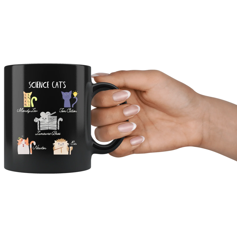 Cat and Science Lover Pun Gift Idea Black Ceramic Coffee Mug 11 oz - Panvola