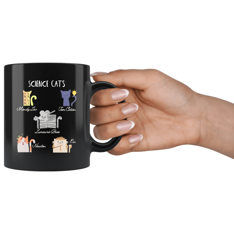 Cat and Science Lover Pun Gift Idea Black Ceramic Coffee Mug 11 oz